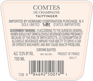 Comtes de Champagne Rosé Back Label