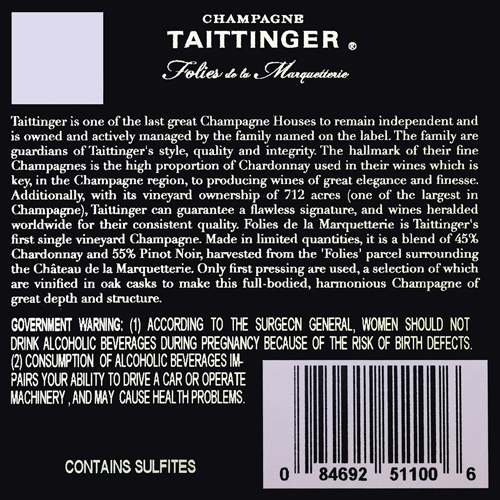 Les Folies de la Marquetterie Back Label