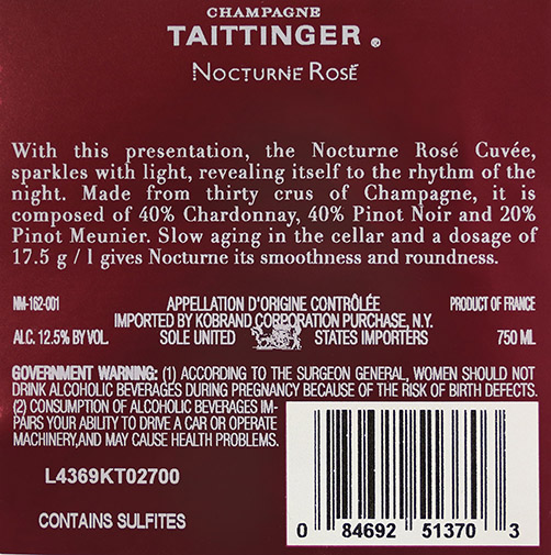 Nocturne Rosé Back Label