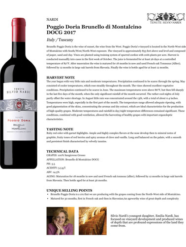 Poggio Doria Brunello di Montalcino DOCG 2017 Fact Sheet