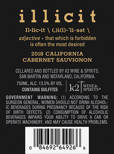 Cabernet Sauvignon 2018 Back Label