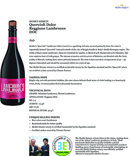 Quercioli Dolce Reggiano Lambrusco DOC Fact Sheet