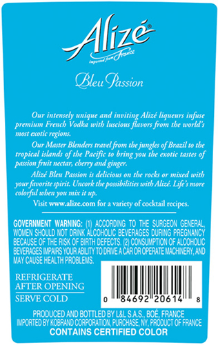 Bleu Passion Back Label (750ml)
