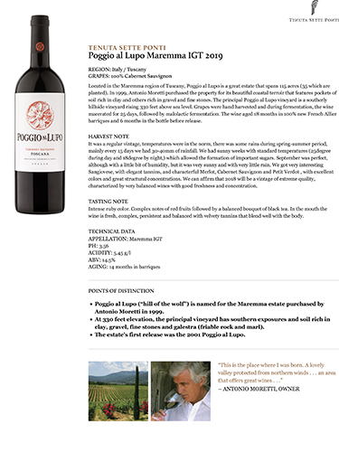 Poggio al Lupo Maremma IGT 2019 Fact Sheet
