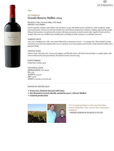 Grande Reserve Malbec 2014 Fact Sheet