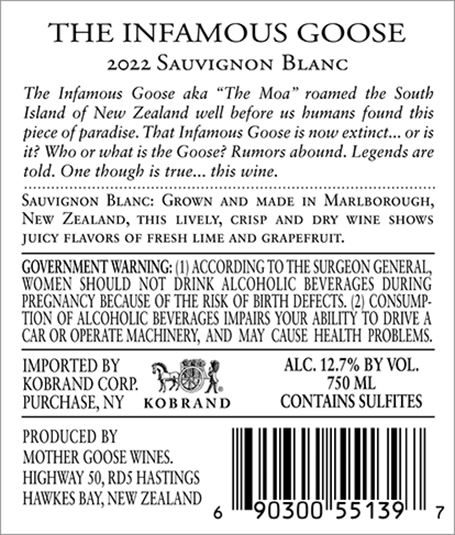 Sauvignon Blanc 2022 Back Label
