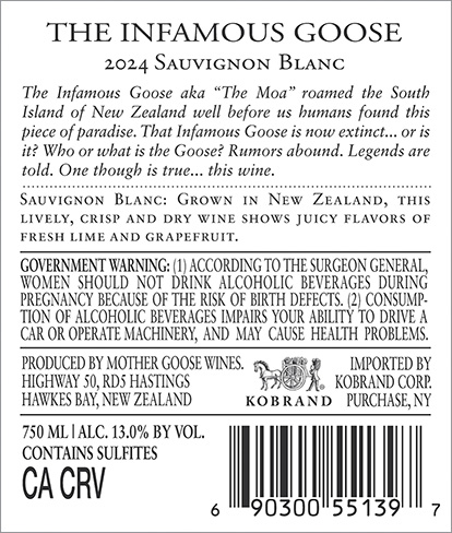 Sauvignon Blanc 2024 Back Label