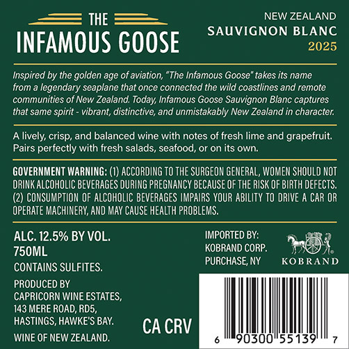 Sauvignon Blanc 2025 Back Label