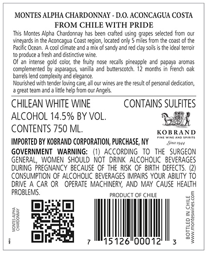 Alpha Chardonnay 2018 Back Label