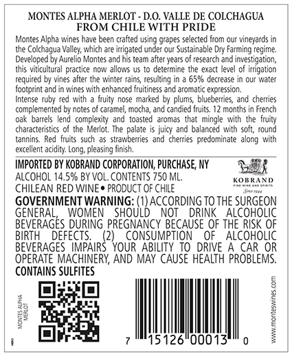 Alpha Malbec 2018 Back Label