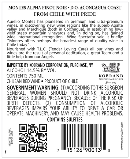 Alpha Pinot Noir 2018 Back Label