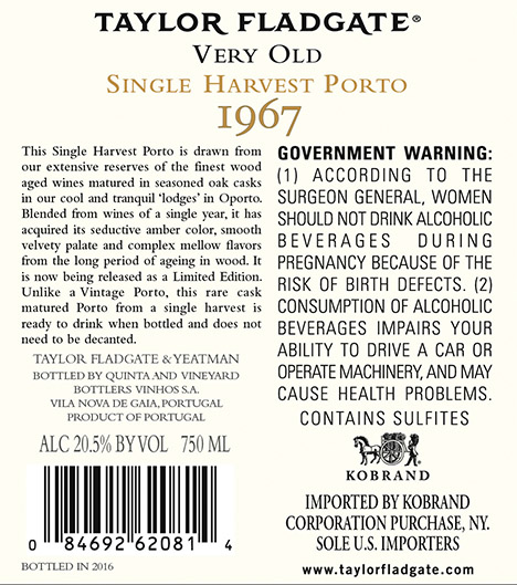 1967 Single Harvest Tawny Back Label
