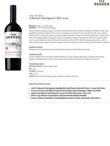 Cabernet Sauvignon (Chile) 2019 Fact Sheet