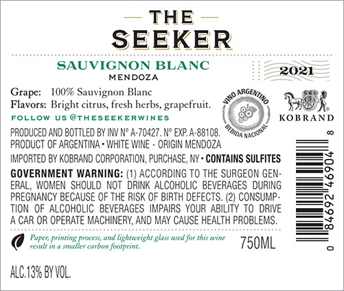 Sauvignon Blanc (New Zealand) 2021 Back Label