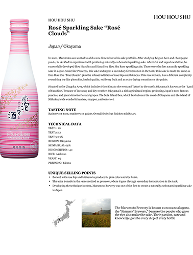 Rosé Sparkling Sake “Rose Clouds” Fact Sheet