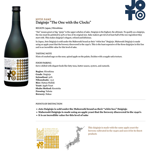 Daiginjo “The One with the Clocks” Fact Sheet