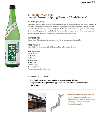 Junmai Namazake Spring Seasonal “Fresh Katana” Fact Sheet