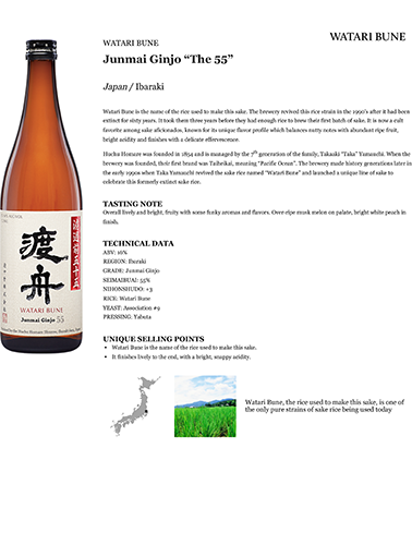 Junmai Ginjo “The 55” Fact Sheet