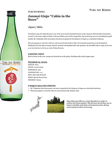 Junmai Ginjo “Cabin in the Snow” Fact Sheet