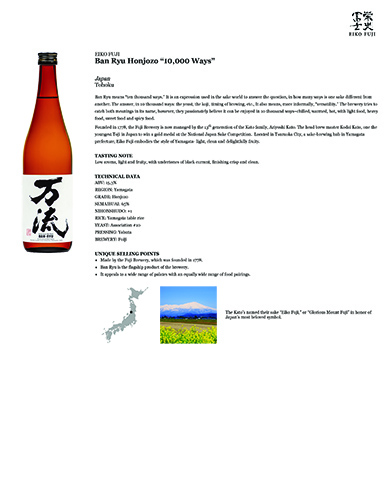 Eiko Fuji Ban Ryu Honjozo “10,000 Ways” Fact Sheet