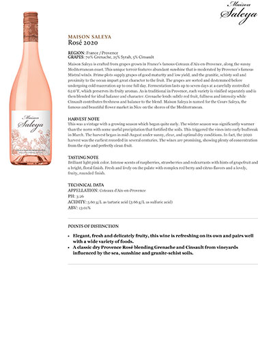 Maison Saleya Rosé 2020 Fact Sheet