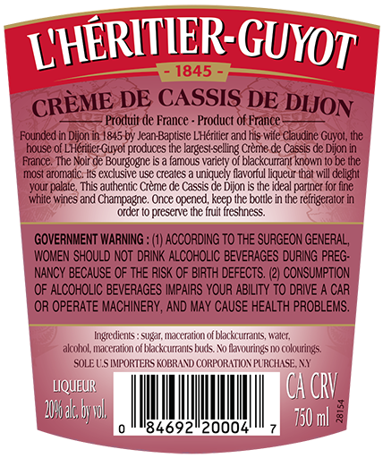 Crème de Cassis de Dijon Back Label