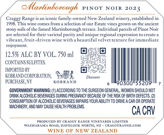 Martinborough Pinot Noir 2023 Back Label
