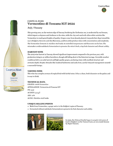 Vermentino di Toscana IGT 2024 Fact Sheet