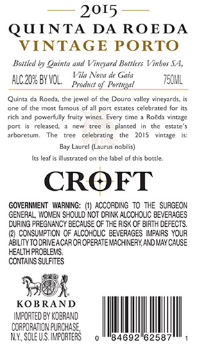 Quinta da Roêda Vintage Porto 2015 Back Label