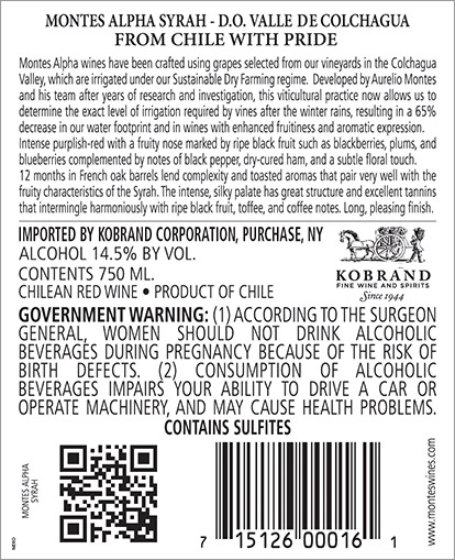 Alpha Syrah 2018 Back Label
