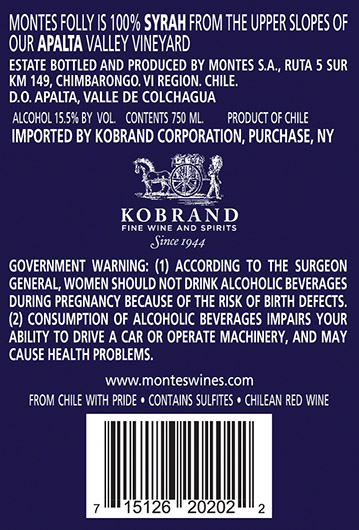 Folly 2018 Back Label