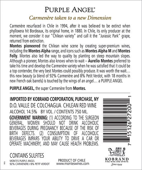 Purple Angel 2018 Back Label