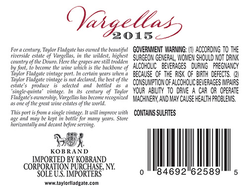 Quinta de Vargellas Vintage Porto 2015 Back Label