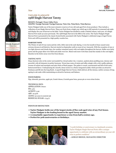 1968 Single Harvest Tawny Fact Sheet