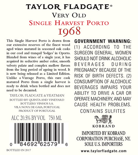 1968 Single Harvest Tawny Back Label