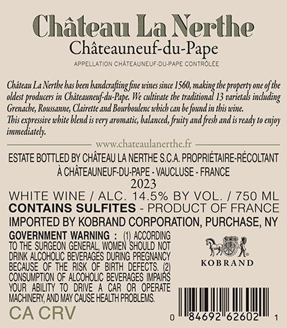 Châteauneuf-du-Pape Blanc 2023 Back Label