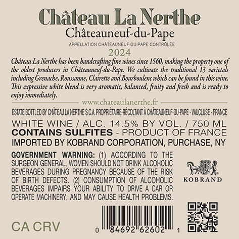 Châteauneuf-du-Pape Blanc 2024 Back Label