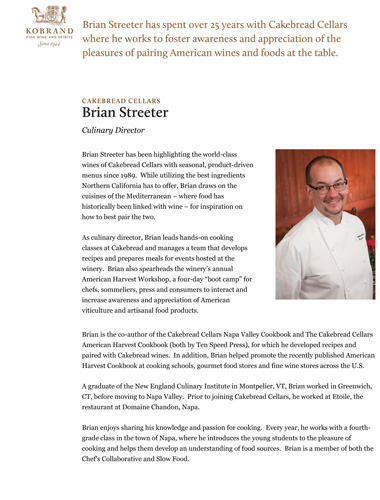 Brian Streeter Culinary Director Biography