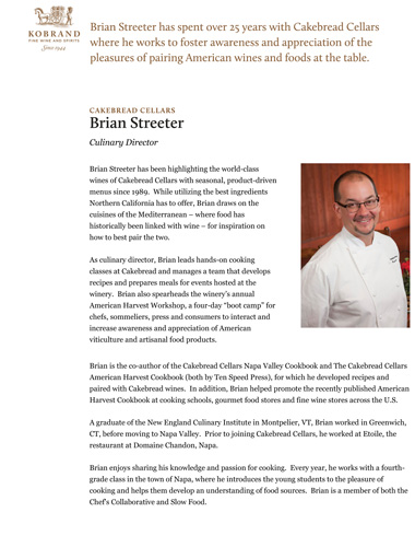 Brian Streeter, Culinary Director