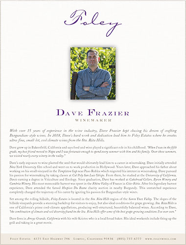 Dave Frazier, Winemaker Biography