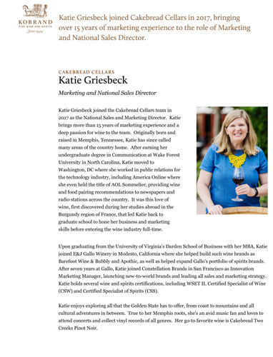 Katie Griesbeck Marketing and National Sales Director Biography