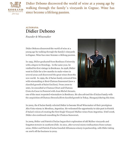 Didier Debono, Altamana, Founder & Winemaker
