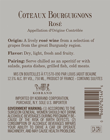 Coteaux Bourguignons Rosé Back Label