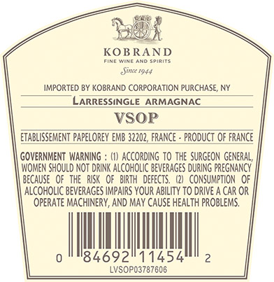 VSOP Armagnac Back Label
