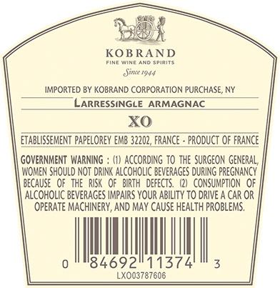 XO Armagnac Back Label