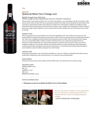 Quinta do Retiro Novo Vintage 2007 Fact Sheet