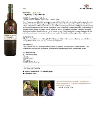 Chip Dry White Porto Fact Sheet