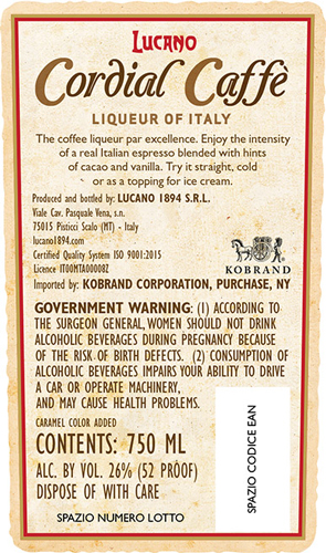 Anniversario Cordial Caffé Back Label