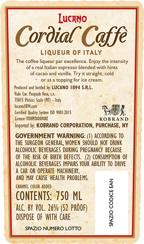 Anniversario Cordial Caffé Back Label