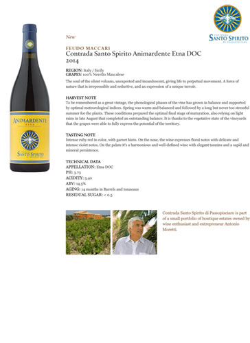 Contrada Santo Spirito Animardente Etna DOC 2014 Fact Sheet
